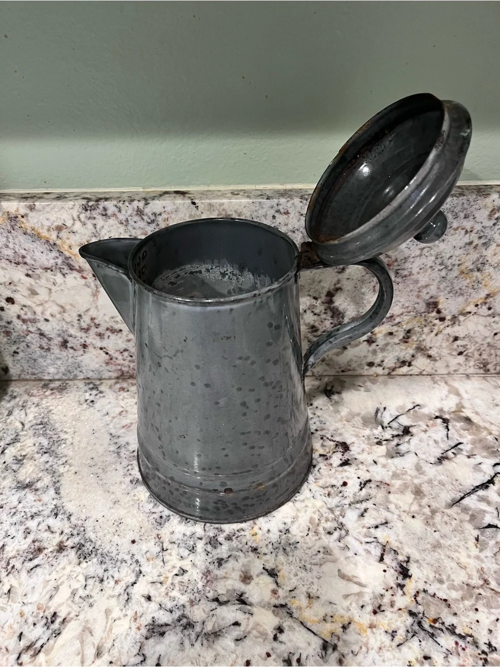 Gray Speckled Enamel Coffee Pot - Vintage-Style Kitchen Pitcher
